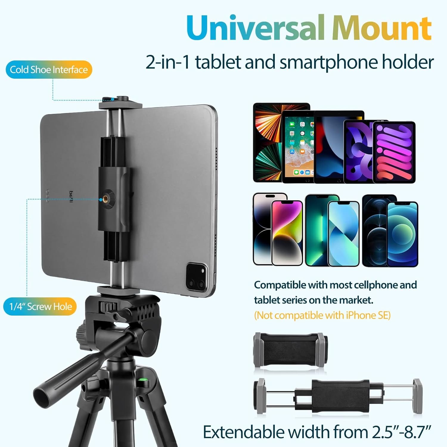 64-inch Extendable Tripod for Phones and Cameras - Image 3